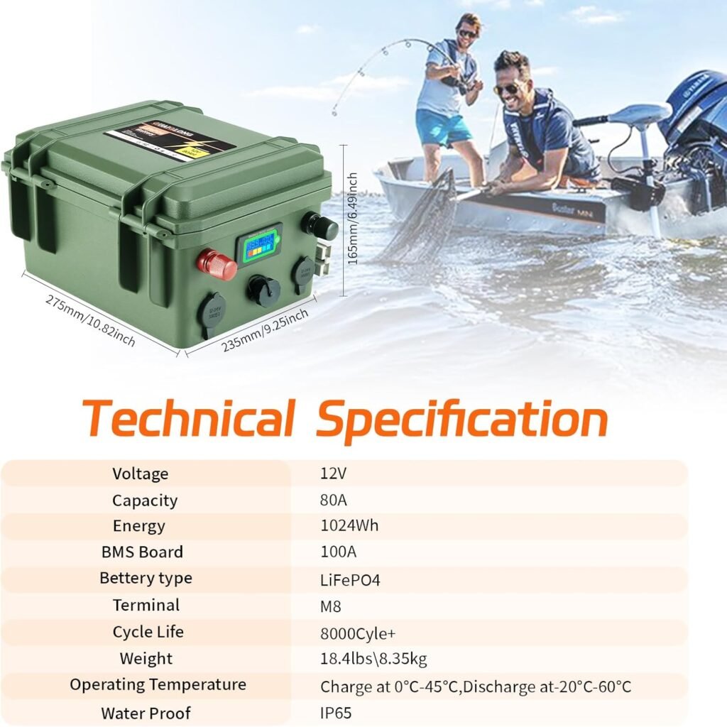 12V 80Ah LiFePO4 Battery,Trolling Motor Battery Built-in 100A BMS 1024Wh,8000+ Deep Cycle Lithium Batteries 12V for Marine,Boat,Solar,RV 12V 80Ah LiFePO4 Battery,Trolling Motor Battery Built-in 100A BMS 1024Wh,8000+ Deep Cycle Lithium Batteries 12V for Marine,Boat,Solar,RV