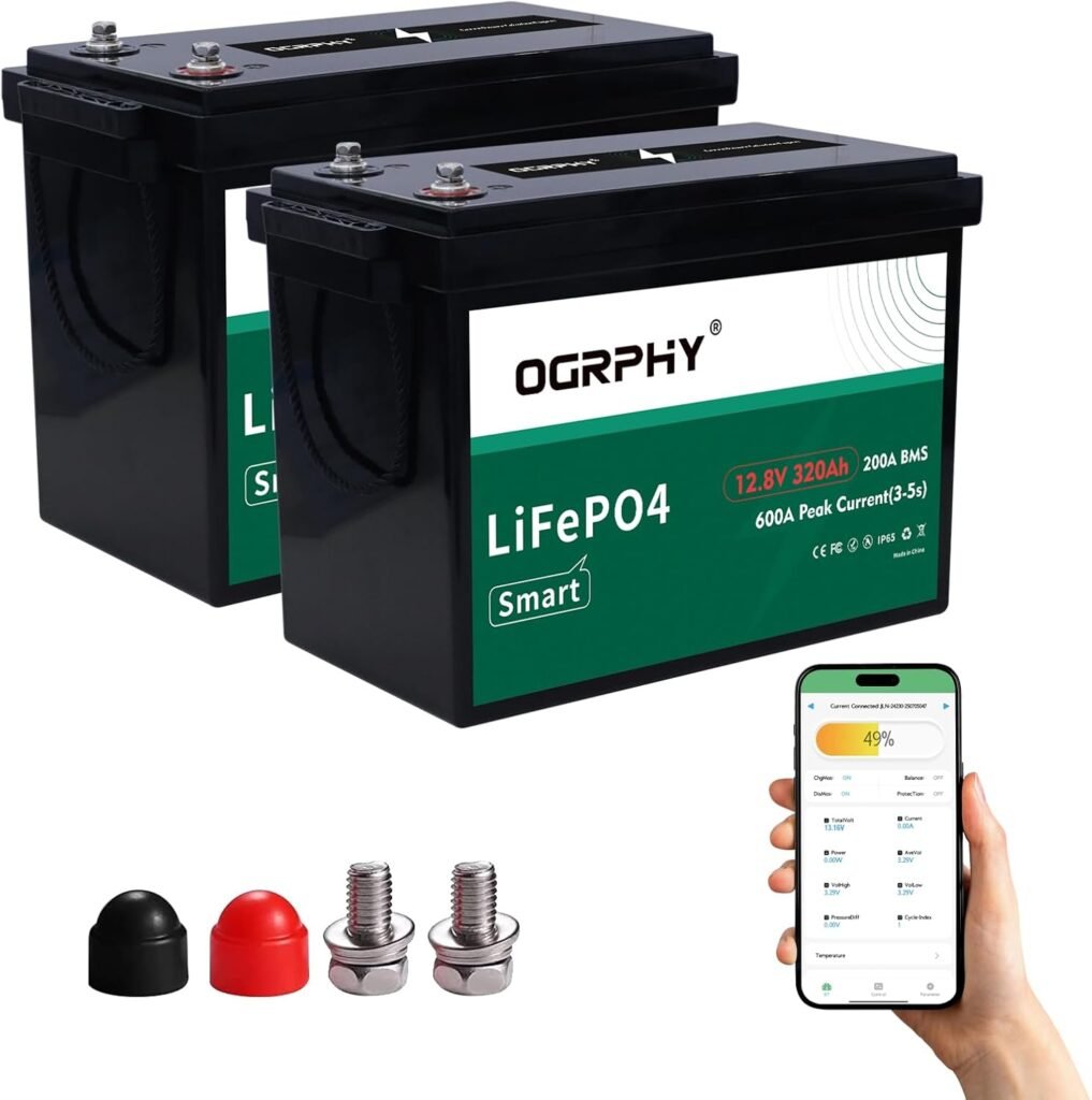 OGRPHY 4096Wh 12V 320AH LiFePO4 RV Battery with Bluetooth  Low Temp Cut Off, Built in Smart 200A BMS Perfect for Camper, Trailer, Off-Grid and Solar System
