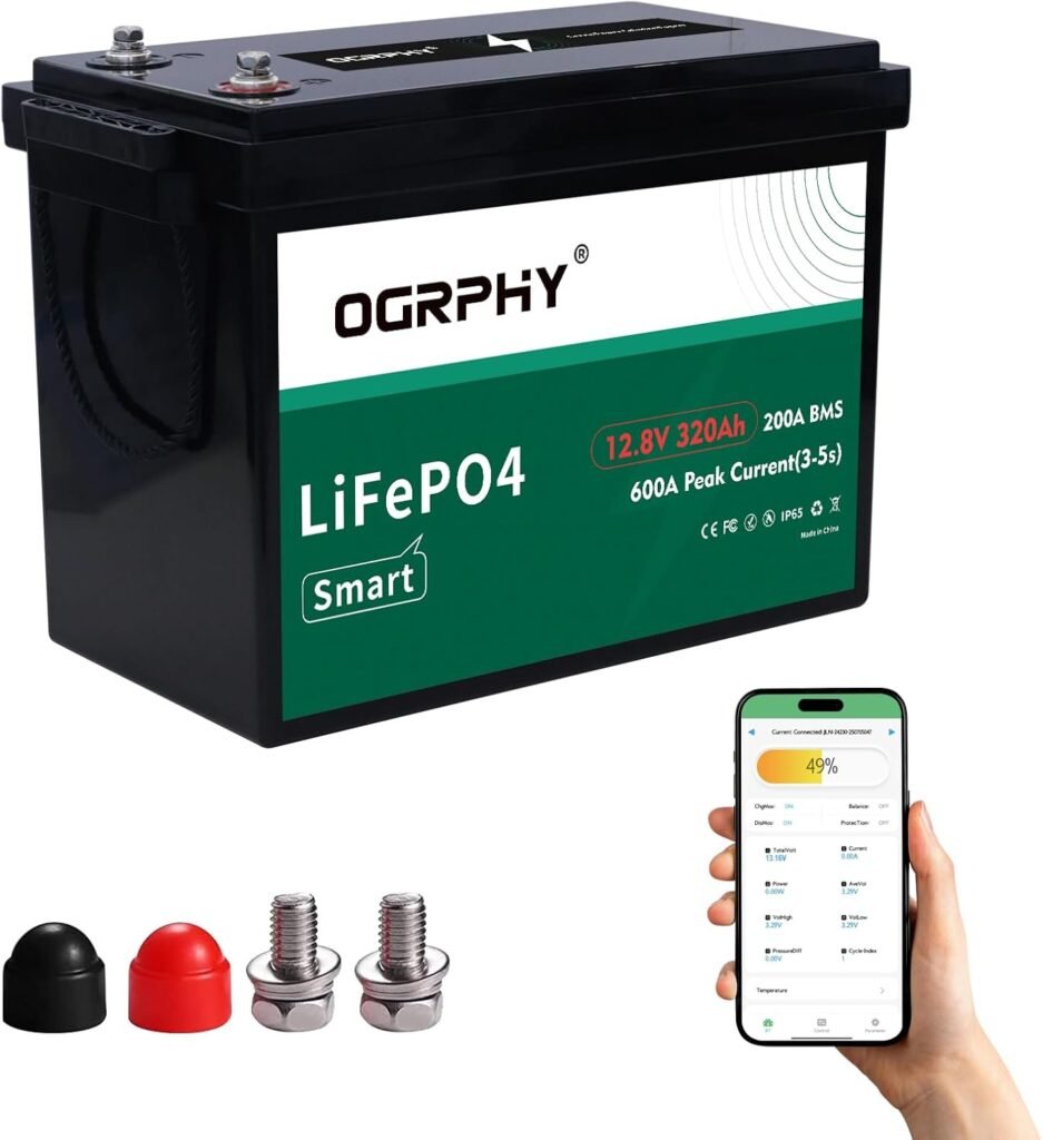 OGRPHY 4096Wh 12V 320AH LiFePO4 RV Battery with Bluetooth  Low Temp Cut Off, Built in Smart 200A BMS Perfect for Camper, Trailer, Off-Grid and Solar System