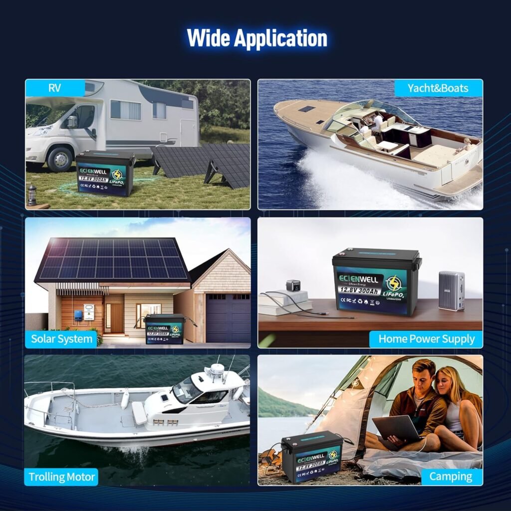 12V 300Ah Lithium LiFePO4 Battery, ECIENWELL 15000+ Deep Cycle Marine Battery with 200A BMS, 3840Wh Lithium Batteries for Golf Cart, Trolling Motor, RV, Truck, Kayak, Camping, Solar Panel, Off-Grid 12V 300Ah Lithium LiFePO4 Battery, ECIENWELL 15000+ Deep Cycle Marine Battery with 200A BMS, 3840Wh Lithium Batteries for Golf Cart, Trolling Motor, RV, Truck, Kayak, Camping, Solar Panel, Off-Grid