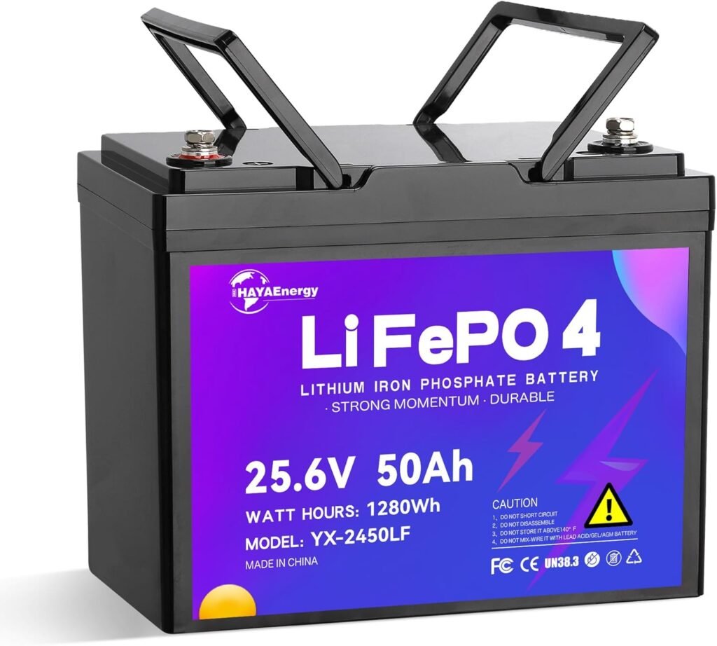 24V 50Ah Lithium Battery, Rechargeable LiFePO4 Battery with Built-in 50A BMS Board, 5000+ Deep Cycles, Perfect for RV, Solar System, Fishing Boat, Camper and Off Grid Applications.