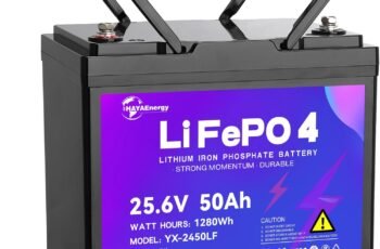 24V 50Ah Lithium Battery, Rechargeable LiFePO4 Battery with Built-in 50A BMS Board