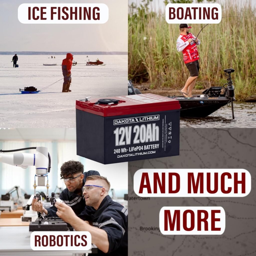 Dakota Lithium – 12V 20Ah LiFePO4 Deep Cycle Battery with Voltmeter and Dual Waterproof USB Ports – Year USA Warranty, 2000+ Cycles – Perfect for Ice Fishing, Fish Finders, and More