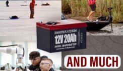 Dakota Lithium – 12V 20Ah LiFePO4 Deep Cycle Battery with Voltmeter and Dual Waterproof USB Ports – 11 Year USA Warranty, 2000+ Cycles – Perfect for Ice Fishing, Fish Finders, and More