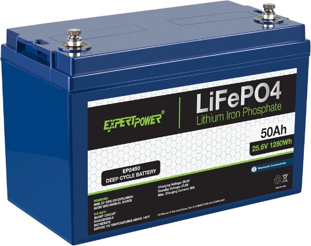 ExpertPower 24V 50Ah Lithium LiFePO4 Deep Cycle Rechargeable Battery | 2500-7000 Life Cycles  10-Year Lifetime | Built-in BMS | Trolling Motors, RV, Solar, Marine, Overland, Off-Grid