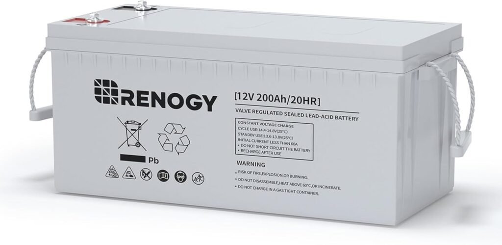 Renogy Deep Cycle AGM Battery Volt 200Ah, 3% Self-Discharge Rate, 2000A Max Discharge Current, Safe Charge Most Home Appliances for RV, Camping, Cabin, Marine and Off-Grid System, Maintenance-Free