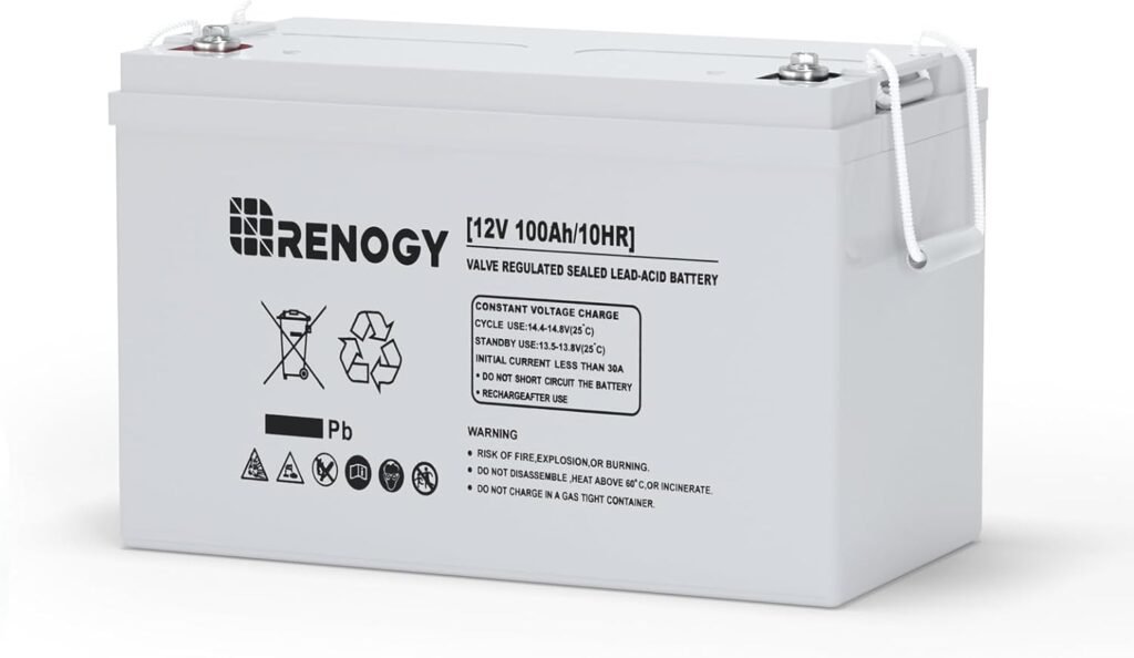 Renogy Deep Cycle AGM Battery Volt 200Ah, 3% Self-Discharge Rate, 2000A Max Discharge Current, Safe Charge Most Home Appliances for RV, Camping, Cabin, Marine and Off-Grid System, Maintenance-Free