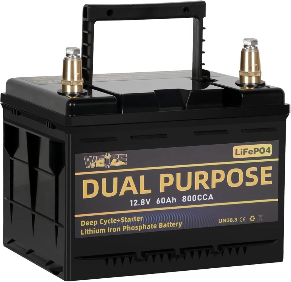 WEIZE 12V 105AH 1000CCA Dual Purpose LiFePO4 Battery, Group Starting Lithium Battery Plus Deep Cycle Performance, Built-in Smart BMS, Perfect for Trolling Motor, Marine, RV