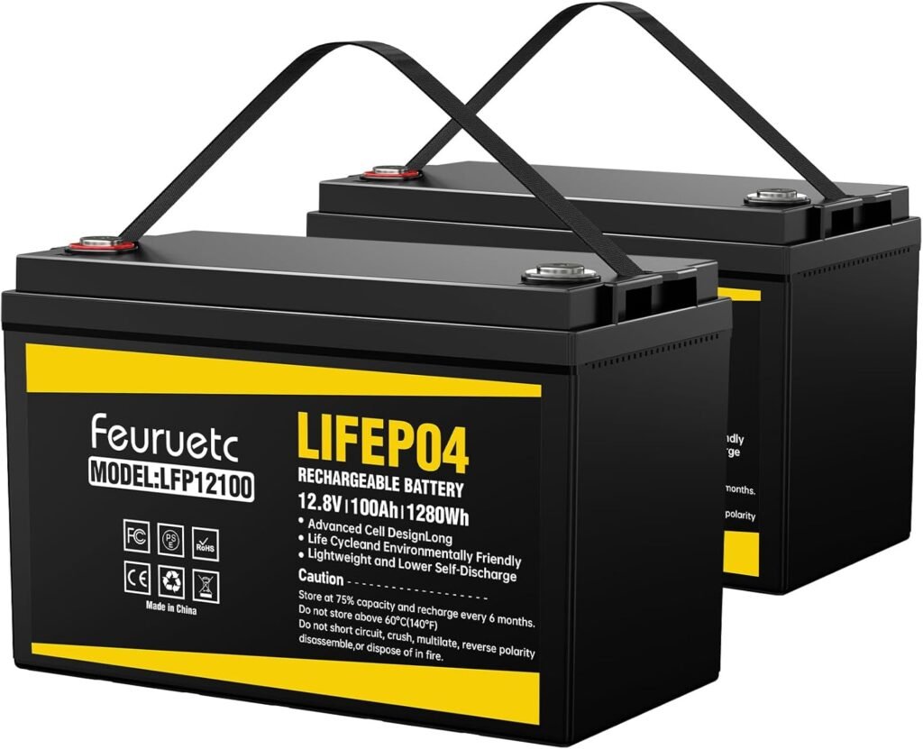 12V 100Ah LiFePO4 Battery - Small RV Battery with 100A BMS, 15000+ Deep Cycles, Solar Energy Storage, Lithium Phosphate Batteries for Home Motor, Travel Trailer, Camping, Off-Grid Power（ 2PC
