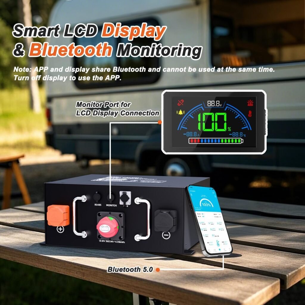 12V 320Ah LiFePO4 Battery for RV, 250A BMS, Built-in Bluetooth, Low Temp Cut Off, Deep Cycle, 12V Lithium Battery for RV, Solar, Off Grid, Camping 12V 320Ah LiFePO4 Battery for RV, 250A BMS, Built-in Bluetooth, Low Temp Cut Off, Deep Cycle, 12V Lithium Battery for RV, Solar, Off Grid, Camping