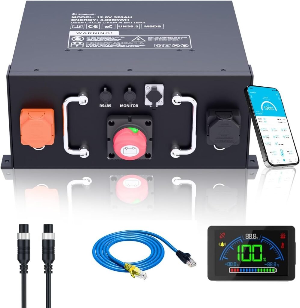 12V 320Ah LiFePO4 Battery for RV, 250A BMS, Built-in Bluetooth, Low Temp Cut Off, Deep Cycle, 12V Lithium Battery for RV, Solar, Off Grid, Camping 12V 320Ah LiFePO4 Battery for RV, 250A BMS, Built-in Bluetooth, Low Temp Cut Off, Deep Cycle, 12V Lithium Battery for RV, Solar, Off Grid, Camping