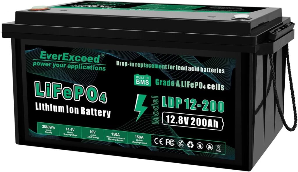 EverExceed 12V 200AH LiFePO4 Battery with Built-in 150A BMS, 2560Wh Energy Lithium Battery with Low Temperature Protection, Perfect for Yacht, Marine, Boat, RV, Home Energy
