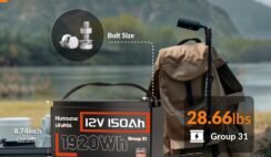 HumsiENK 12V 150Ah LiFePO4 Lithium Battery BCI Group31 Bluetooth- Built-in 110A BMS, Deep Cycle Battery for Solar, RV, Marine, Off-Grid Applications – 15000+ Life Cycles, Safe & Lightweight