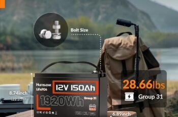 HumsiENK 12V 150Ah LiFePO4 Lithium Battery BCI Group31 Bluetooth- Built-in 110A BMS, Deep Cycle Battery for Solar, RV, Marine, Off-Grid Applications – 15000+ Life Cycles, Safe & Lightweight