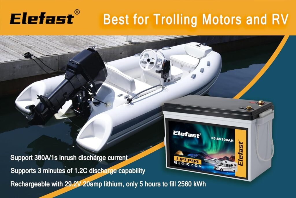 Lifepo4 Battery 100AH 24V Lithium Battery Built-in 100A BMS,Up to Deep Cycle,Perfect for Trolling Motors, Marine,RV,Boat,Solar System Home Storage