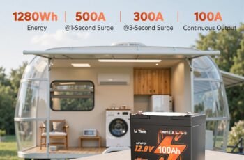 Litime 12V 100Ah Xtra-Mini LiFePO4 Lithium Battery with Bluetooth & 100A BMS, 12 Volt Mini Lithium Battery, Max 15000 Deep Cycle, for RV, Marine, Trolling Motor, Travel Trailers, Boat