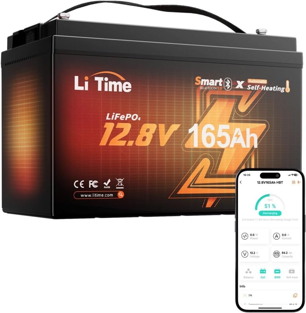 Litime 12V 165Ah LiFePO4 Battery Bluetooth, Group Lithium Battery with 165A BMS, Up to 15000+ Deep Cycles for RV, Travel Trailer, Trolling Motor Litime 12V 165Ah LiFePO4 Battery Bluetooth, Group Lithium Battery with 165A BMS, Up to 15000+ Deep Cycles for RV, Travel Trailer, Trolling Motor
