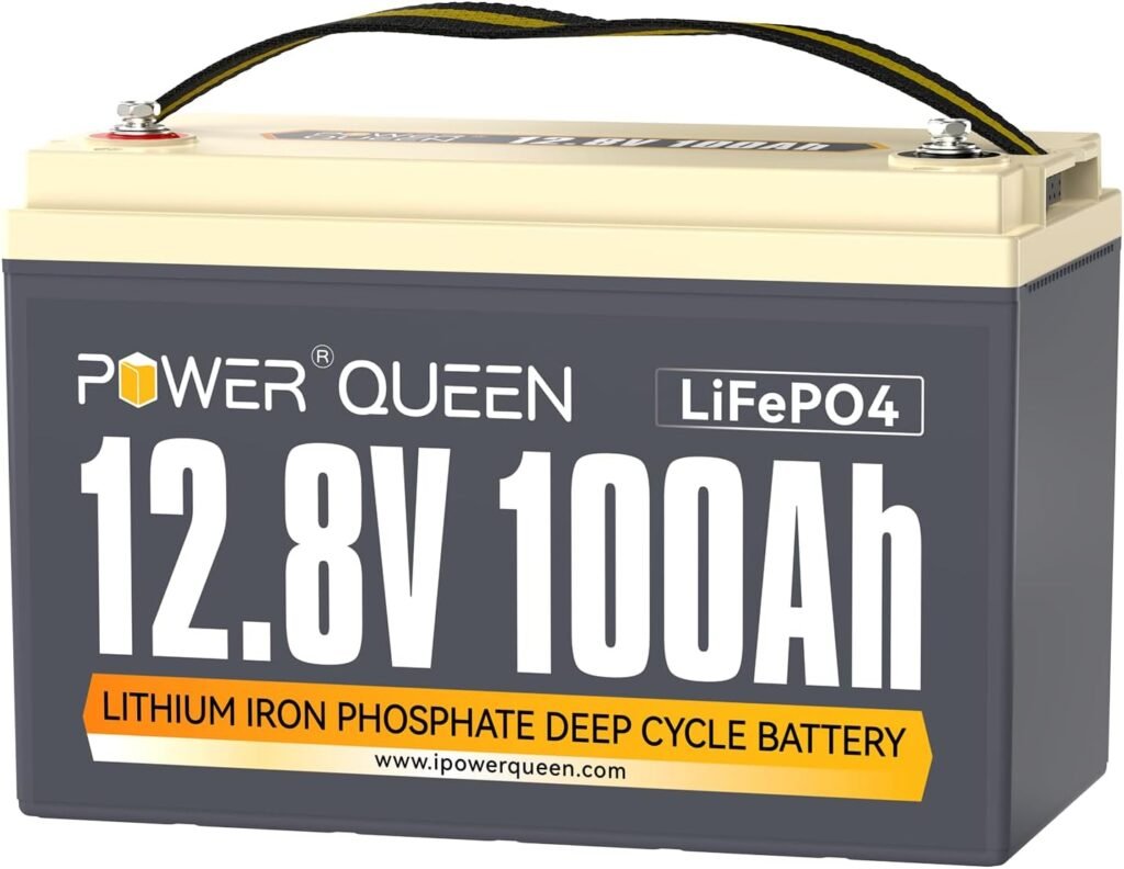 Power Queen LiFePO4 Battery 12V 100Ah, Group Lithium Battery, with 1280Wh Energy and BMS Protection, Up to Deep Cycles for RV Trailer, Camper Van, Solar Off-Grid Power Queen LiFePO4 Battery 12V 100Ah, Group Lithium Battery, with 1280Wh Energy and BMS Protection, Up to Deep Cycles for RV Trailer, Camper Van, Solar Off-Grid