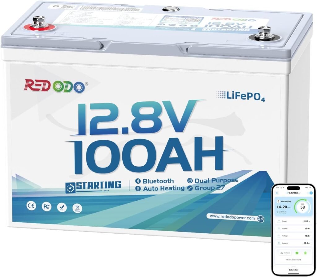 Redodo Pack 12V 100Ah Group LiFePO4 Battery, 1280Wh Deep Cycle with 100A BMS, 4000+ Cycles Lithium Rechargable Battery for All RVs, Van, Camper, Solar Power Storage, Off-Grid Redodo Pack 12V 100Ah Group LiFePO4 Battery, 1280Wh Deep Cycle with 100A BMS, 4000+ Cycles Lithium Rechargable Battery for All RVs, Van, Camper, Solar Power Storage, Off-Grid
