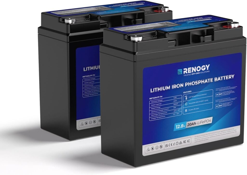 RENOGY REGO Lithium Battery 4PCS 12V 20AH Mini Trolling Motor LiFePO4 Battery, 20A BMS, IP65 Waterproof, Deep Cycle Battery for Kayaks, Scooters, Emergency Kits, Size 3.03 x 7.13 x 6.61, 5.9 LBS RENOGY REGO Lithium Battery 4PCS 12V 20AH Mini Trolling Motor LiFePO4 Battery, 20A BMS, IP65 Waterproof, Deep Cycle Battery for Kayaks, Scooters, Emergency Kits, Size 3.03 x 7.13 x 6.61, 5.9 LBS