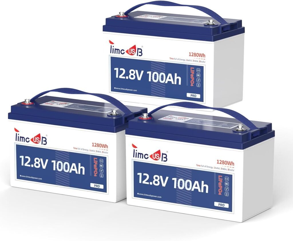 Timeusb 12V 100Ah LiFePO4 Lithium Battery Built-in 100A BMS, Automotive-Grade Cells, Group Deep Cycle Lithium Trolling Motors Batteries Perfect for Boat, Marine, RV, Solar Systems (2-Pack)
