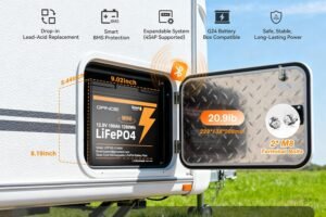 12V 100Ah Mini LiFePO4 Lithium Battery with Bluetooth, Smart BMS, 15000+ Deep Cycles, 20.9 lbs Lightweight, Compact Design for RV, Marine, Solar, Camping, Trolling Motor, Home Backup (M8 Terminals)