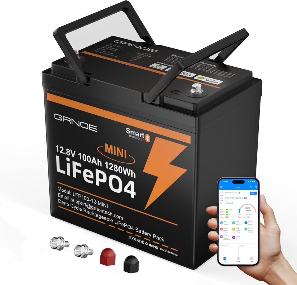 12V 100Ah Mini LiFePO4 Lithium Battery with Bluetooth, Smart BMS, 15000+ Deep Cycles, 20.9 lbs Lightweight, Compact Design for RV, Marine, Solar, Camping, Trolling Motor, Home Backup (M8 Terminals) 12V 100Ah Mini LiFePO4 Lithium Battery with Bluetooth, Smart BMS, 15000+ Deep Cycles, 20.9 lbs Lightweight, Compact Design for RV, Marine, Solar, Camping, Trolling Motor, Home Backup (M8 Terminals)