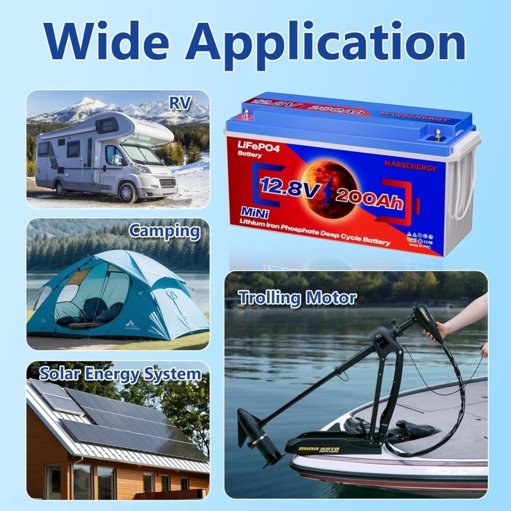 12V 200Ah Lifepo4 Battery, Built-in 100A Smart BMS, 4500-15000 Deep Cycle Grade A Lithium Ion Cells for RV Travel, Marine, Boat, Home Energy Storage, Solar Panel, Camping 12V 200Ah Lifepo4 Battery, Built-in 100A Smart BMS, 4500-15000 Deep Cycle Grade A Lithium Ion Cells for RV Travel, Marine, Boat, Home Energy Storage, Solar Panel, Camping