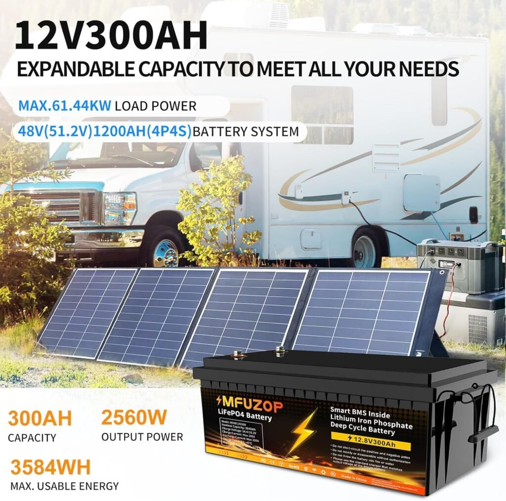 12V 300Ah LiFePO4 Lithium Battery Integrated 200A BMS 15000+ Cycling Deep Cycle Li-Ion Battery MAX 3840W Power Supports series/parallel connection, great for solar, RV, boat and off-grid use 12V 300Ah LiFePO4 Lithium Battery Integrated 200A BMS 15000+ Cycling Deep Cycle Li-Ion Battery MAX 3840W Power Supports series/parallel connection, great for solar, RV, boat and off-grid use