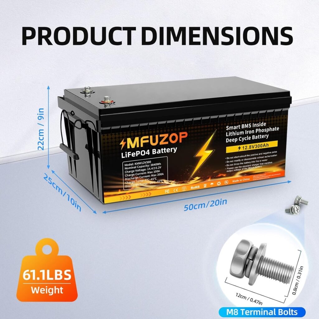 12V 300Ah LiFePO4 Lithium Battery Integrated 200A BMS 15000+ Cycling Deep Cycle Li-Ion Battery MAX 3840W Power Supports series/parallel connection, great for solar, RV, boat and off-grid use 12V 300Ah LiFePO4 Lithium Battery Integrated 200A BMS 15000+ Cycling Deep Cycle Li-Ion Battery MAX 3840W Power Supports series/parallel connection, great for solar, RV, boat and off-grid use