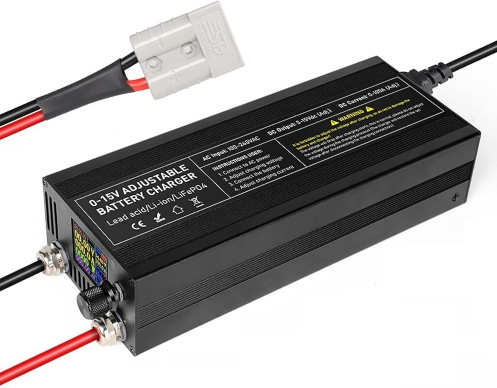 12V LiFePO4 Battery Charger, 14.6V 100A High Current Fast Charging with Anderson Connector, Adjustable 0-15V 0-100A CC/CV Charger for 12.8V Lithium Batteries, RV Marine Solar 12V LiFePO4 Battery Charger, 14.6V 100A High Current Fast Charging with Anderson Connector, Adjustable 0-15V 0-100A CC/CV Charger for 12.8V Lithium Batteries, RV Marine Solar