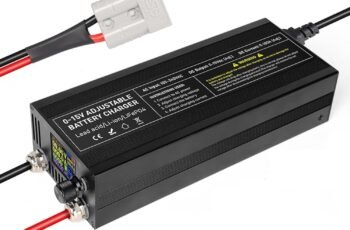 12V LiFePO4 Battery Charger, 14.6V 100A High Current Fast Charging with Anderson Connector, Adjustable 0-15V 0-100A CC/CV Charger for 12.8V Lithium Batteries, RV Marine Solar