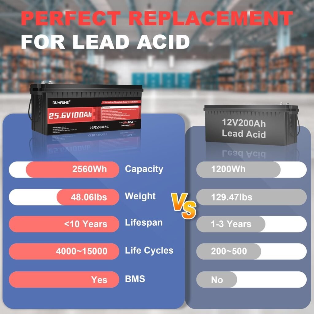 24V 100Ah LiFePO4 Battery, Built-in 100A BMS 24V Lithium Battery, Low Temperature Protection,2560W Power Output, Up to 15000+ Cycles, Ideal for RV, and Solar Off-Grid Systems