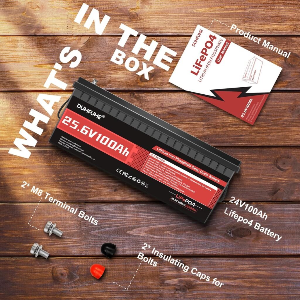 24V 100Ah LiFePO4 Battery, Built-in 100A BMS 24V Lithium Battery, Low Temperature Protection,2560W Power Output, Up to 15000+ Cycles, Ideal for RV, and Solar Off-Grid Systems