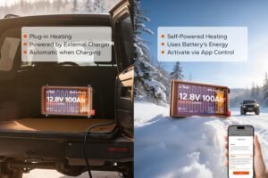 LiTime 12V 100Ah Slim Self-Heating LiFePO4 Battery with Bluetooth, 2.44″ Ultra-Thin Lithium RV Battery, Up to 15,000 Deep Cycles, SPCC Steel Case for Van, Camper, Truck, Marine & Solar Systems.