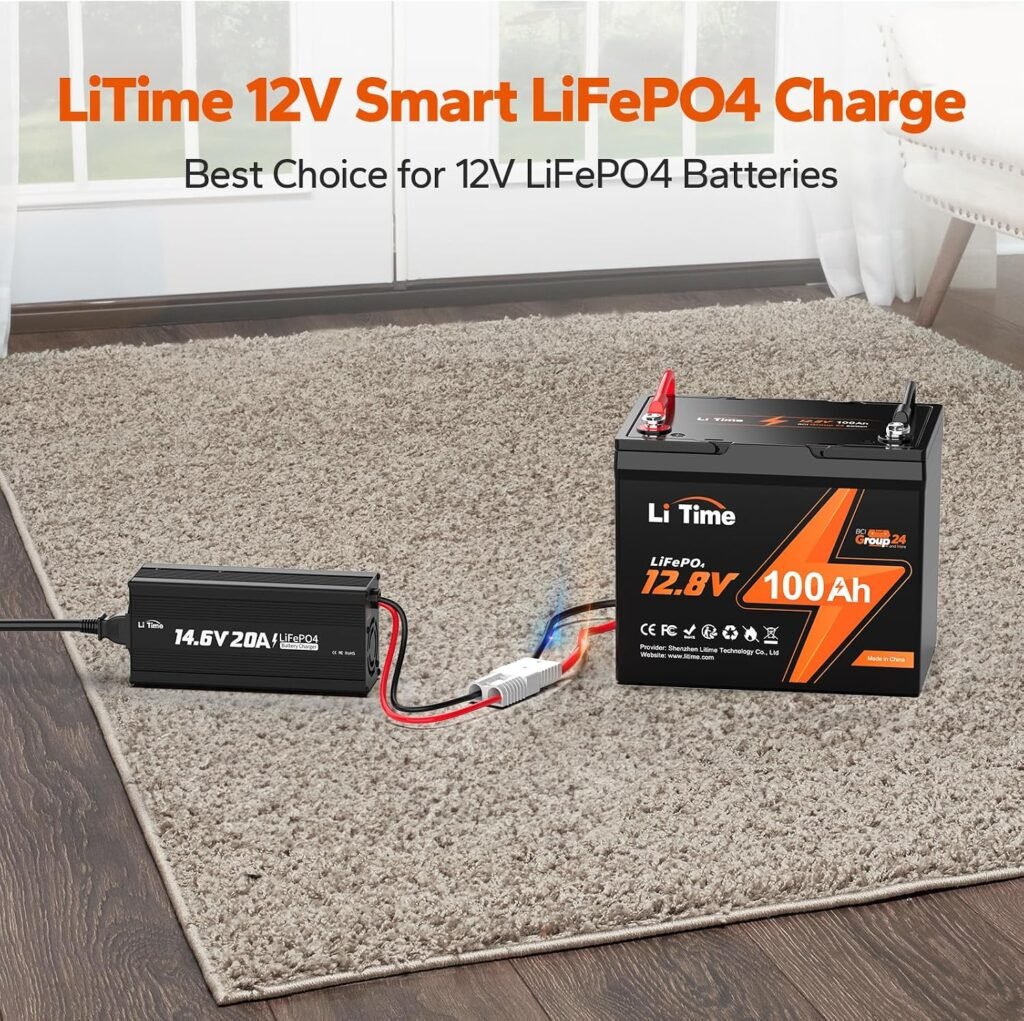 LiTime 14.6V 20A Lithium Battery Charger with Anderson Connector and 12V 100Ah BCI Group LiFePO4 Battery, 100A BMS, Year Lifespan, Max. 1280Wh Energy, Perfect for RV, Solar, Trolling Motor LiTime 14.6V 20A Lithium Battery Charger with Anderson Connector and 12V 100Ah BCI Group LiFePO4 Battery, 100A BMS, Year Lifespan, Max. 1280Wh Energy, Perfect for RV, Solar, Trolling Motor