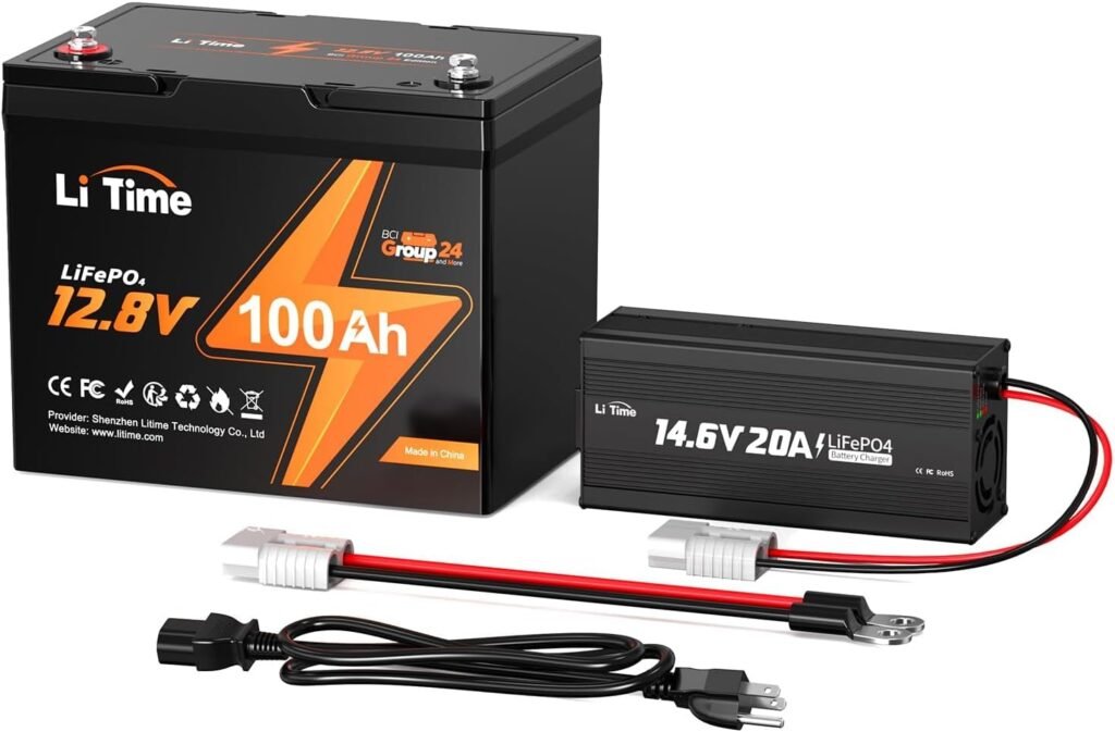 LiTime 14.6V 20A Lithium Battery Charger with Anderson Connector and 12V 100Ah BCI Group LiFePO4 Battery, 100A BMS, Year Lifespan, Max. 1280Wh Energy, Perfect for RV, Solar, Trolling Motor LiTime 14.6V 20A Lithium Battery Charger with Anderson Connector and 12V 100Ah BCI Group LiFePO4 Battery, 100A BMS, Year Lifespan, Max. 1280Wh Energy, Perfect for RV, Solar, Trolling Motor