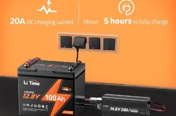 LiTime 14.6V 20A Lithium Battery Charger with Anderson Connector and 12V 100Ah BCI Group 24 LiFePO4 Battery, 100A BMS, 10 Year Lifespan, Max. 1280Wh Energy, Perfect for RV, Solar, Trolling Motor