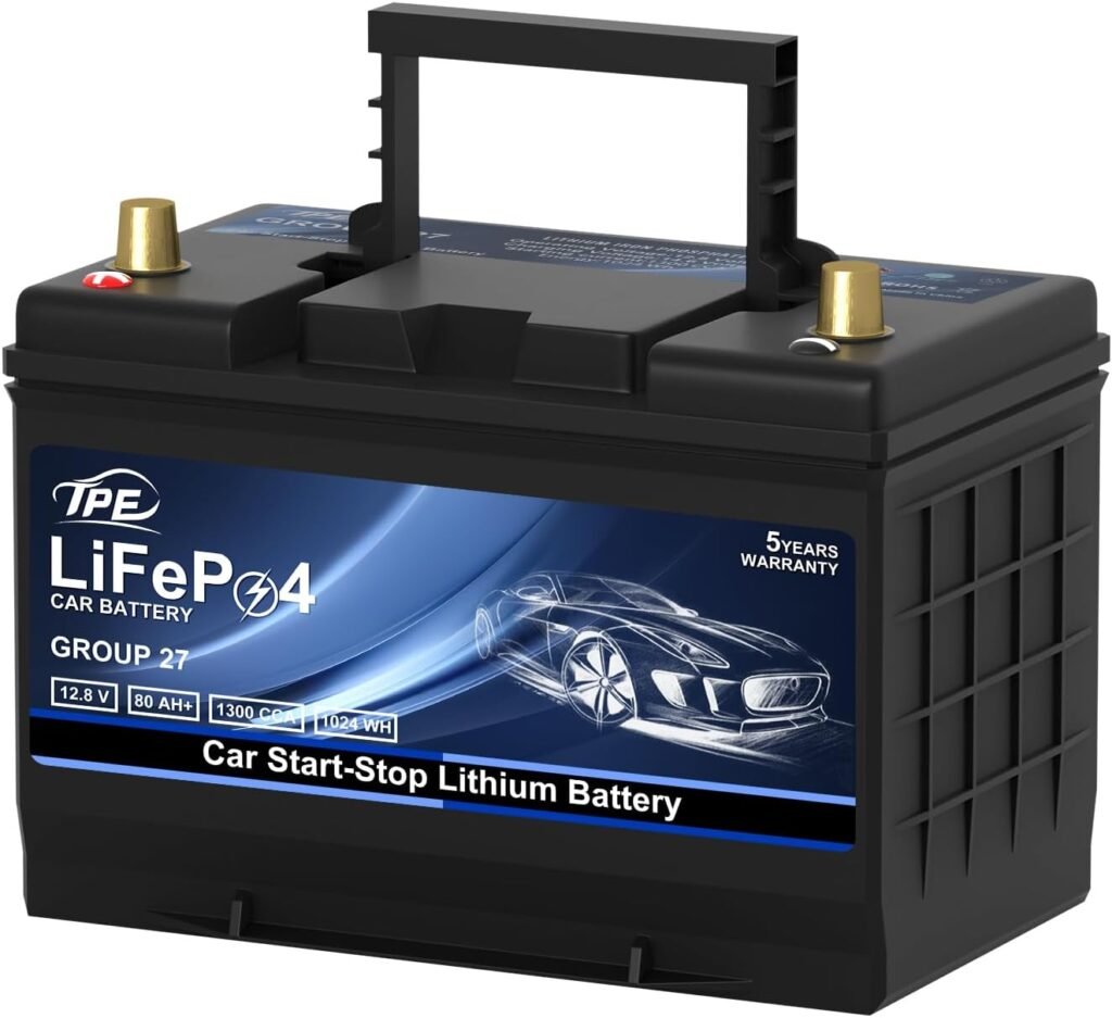 TPE Car Start Stop System BCI Group26 LiFePO4 Lithium-ion Battery 12.8V 600A Lightweight High Performance Battery Level Display Left Negative Right Positive