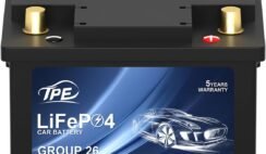 TPE Car Start Stop System BCI Group26 LiFePO4 Lithium-ion Battery 12.8V 600A Lightweight High Performance Battery Level Display Left Negative Right Positive